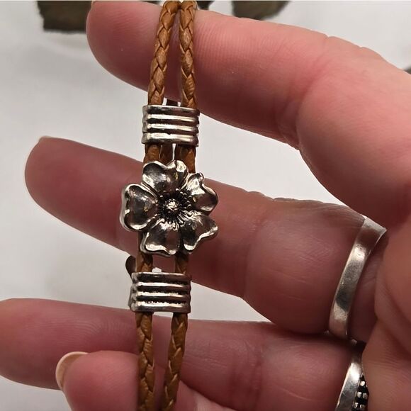 "5/$25" Small Leather Flower Bracelet & Mismatched Coin Disc Dangle Earrings - Picture 4 of 14